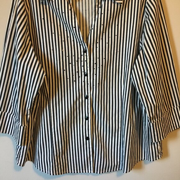Gothic Beetlejuice Striped Button Down Rhinestone Shirt - Picture 4 of 16